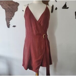 NWT Rusty Bronze Mini Wrap Dress With Spaghetti Straps AndTie Closure